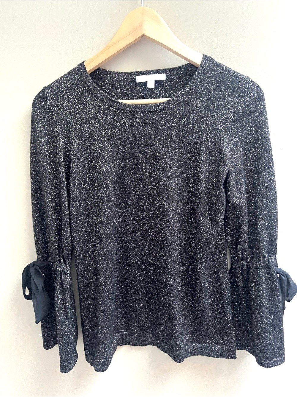 Talbots Sparkle Black Long-Sleeve Tie Cuff Top XS